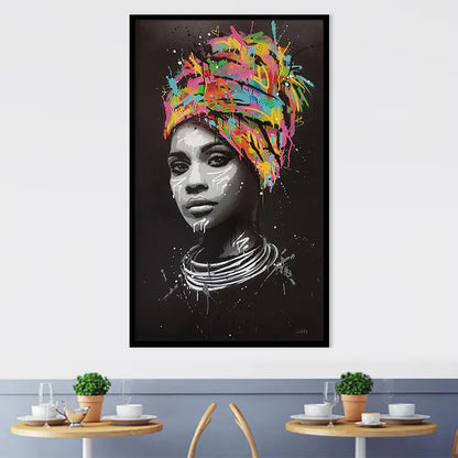 Colorful African Woman Canvas Art with Headscarf