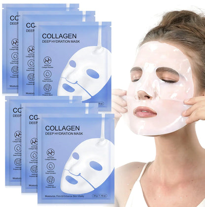 HUYEHF Collagen Face Mask Hydrating Overnight Hydrogel Mask Pore Minimizing Elasticity Improvement Firming Moisturizing Bio Collagen Facial Mask- 6 Pack