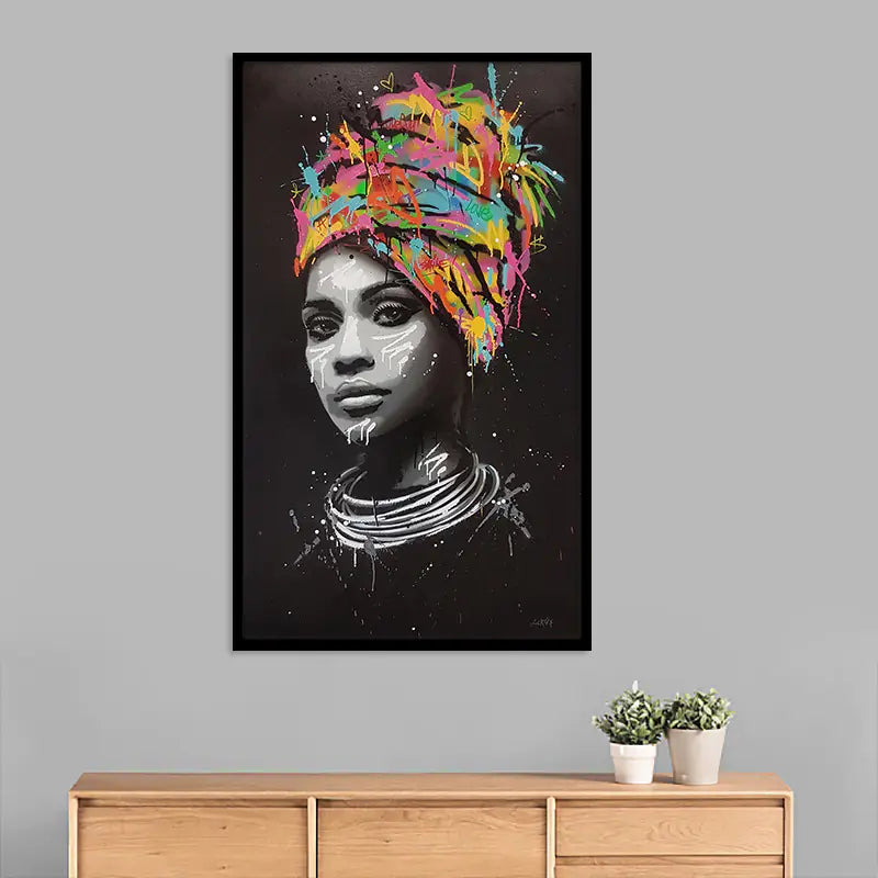 Colorful African Woman Canvas Art with Headscarf