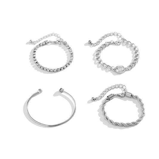 Hollow Metal Rhinestone Bangle Versatile Chain Bracelet