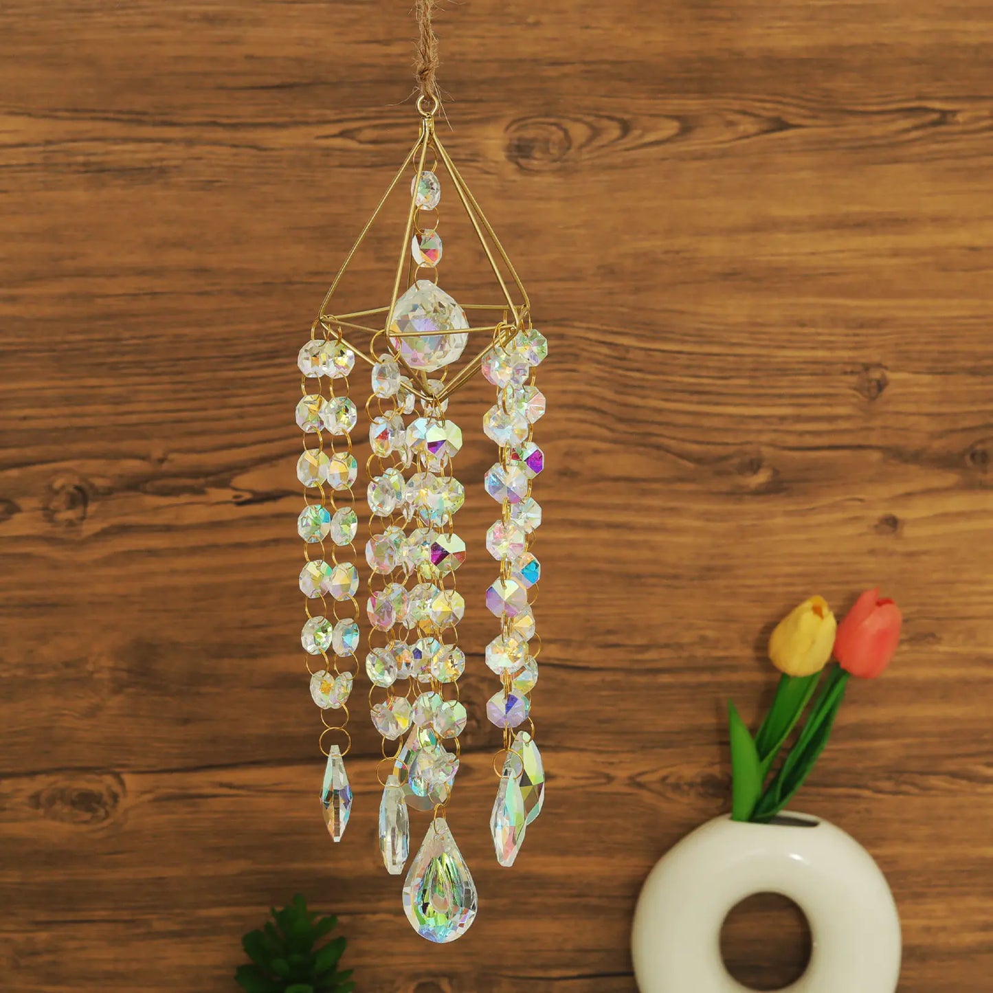 Golden Air Rack Sun Catcher with AB Crystal Pendant