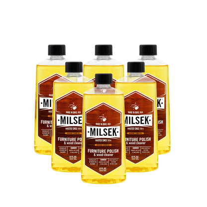 Milsek Furniture Polish and Wood Cleaner with Lemon Oil - Multipurpose Solution for Home Improvement from Hardwood Floors to Kitchen Cabinets - 12 Fl Oz (Pack of 6)