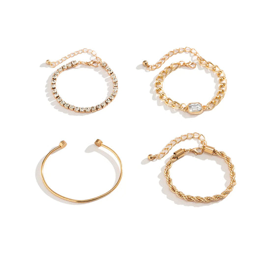 Hollow Metal Rhinestone Bangle Versatile Chain Bracelet